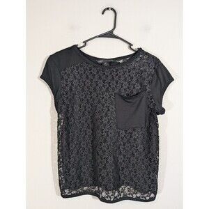 Marc By Marc Jacobs‎ Top Women Sz M Black Short Sleeve Sheer Lace Shirt